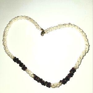 Vintage Garnet & Freshwater Pearl Necklace 3 Twisted Strands